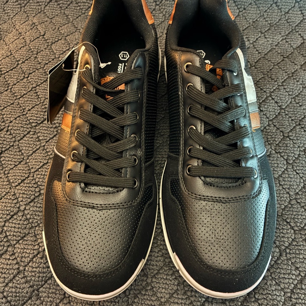 Men's Black Lace-Up Sneakers with Brown Accent